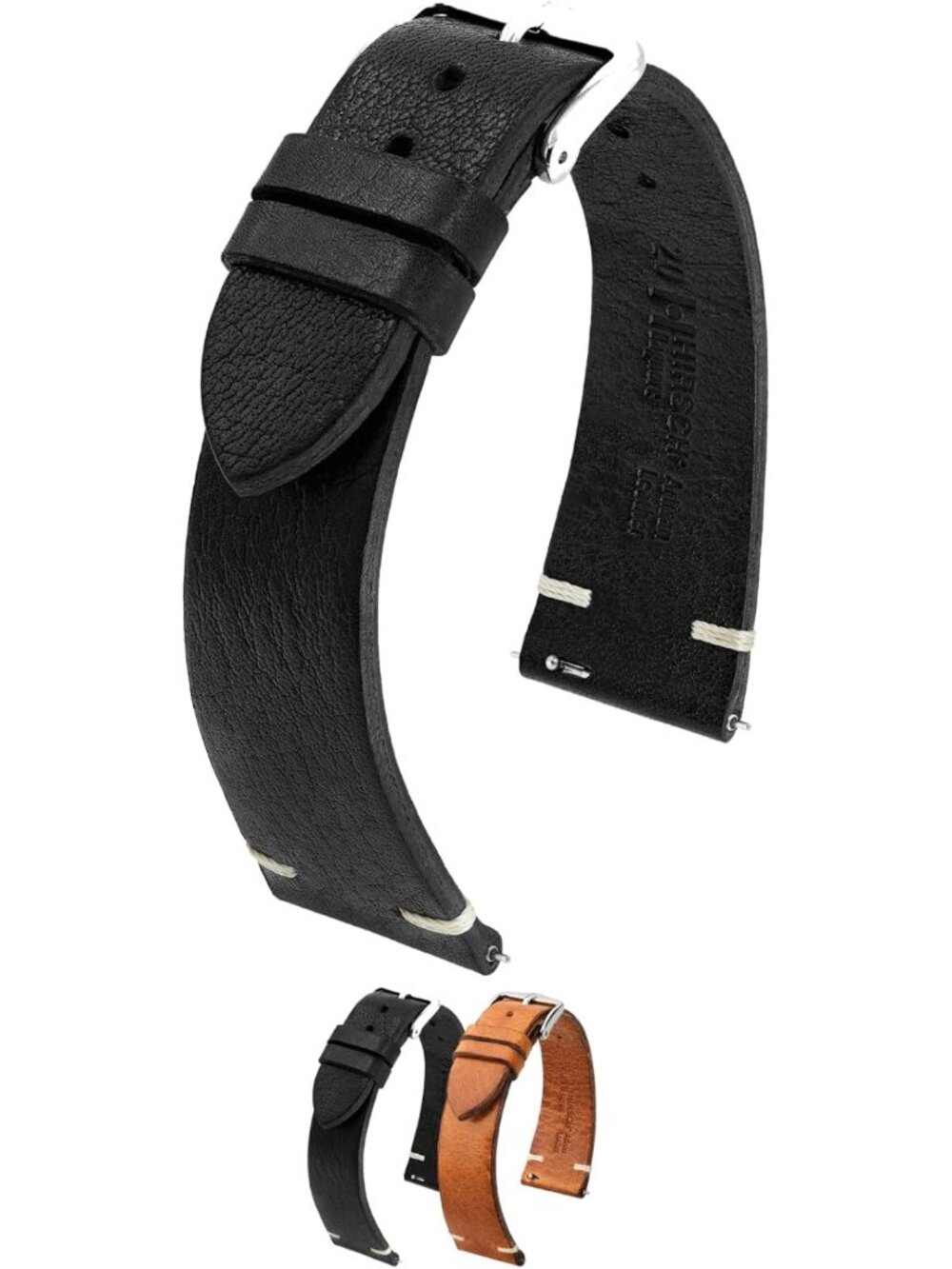 Vintage Leather Watch Strap - Black & Golden Brown - Quick Release, Adjustable